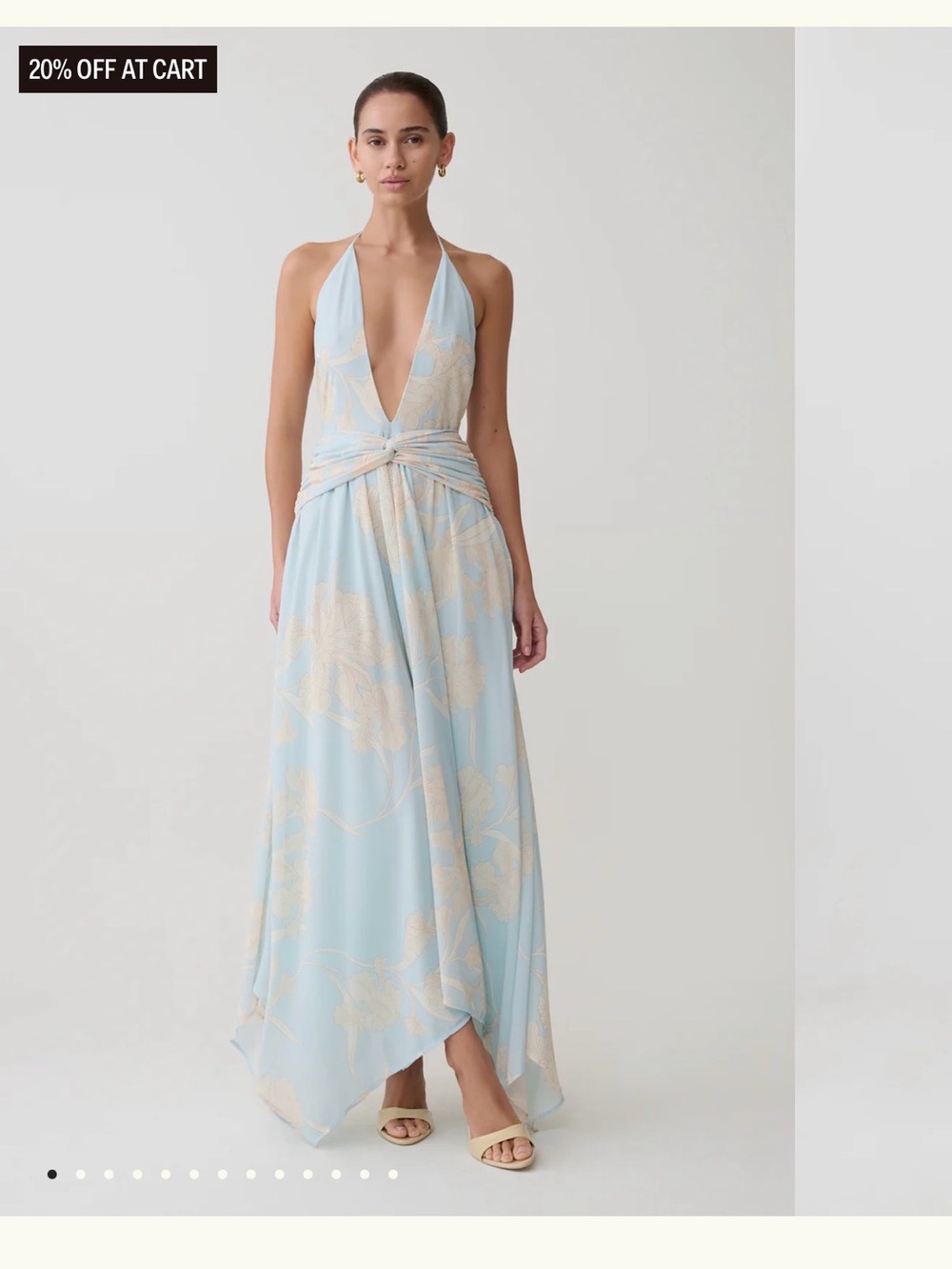 In Bloom Light Blue Halter Maxi Dress with Cream Floral Accents - Picture 3 of 7